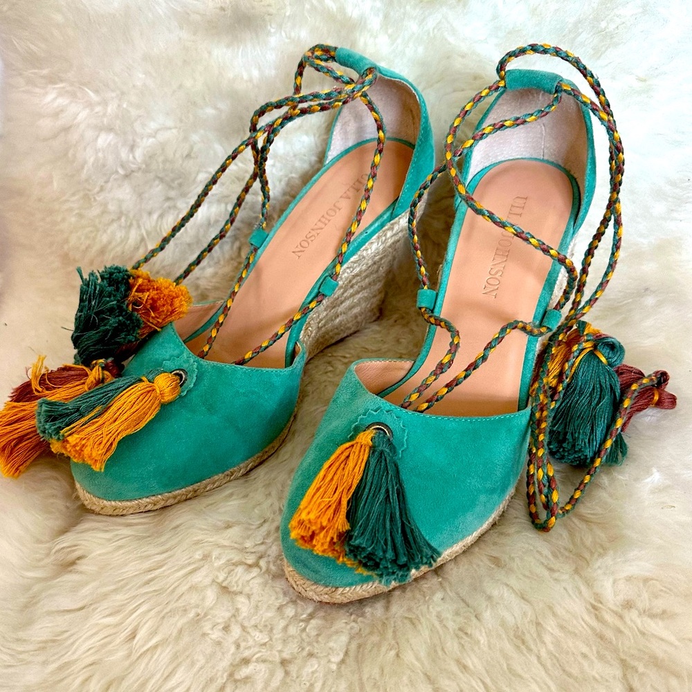 Ulla Johnson Turquoise Espadrille Wedges; Sz. 38